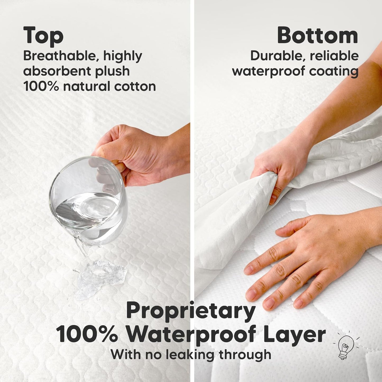 2-Pack Waterproof Crib Mattress Protector Cover Fitted - Quiet Baby Crib Mattress Pad Sheets, 52" x 28" Soft Quilted Cotton Baby Sheet, Machine Washable, Easy Fit, Durable (Soft White/Mavy)