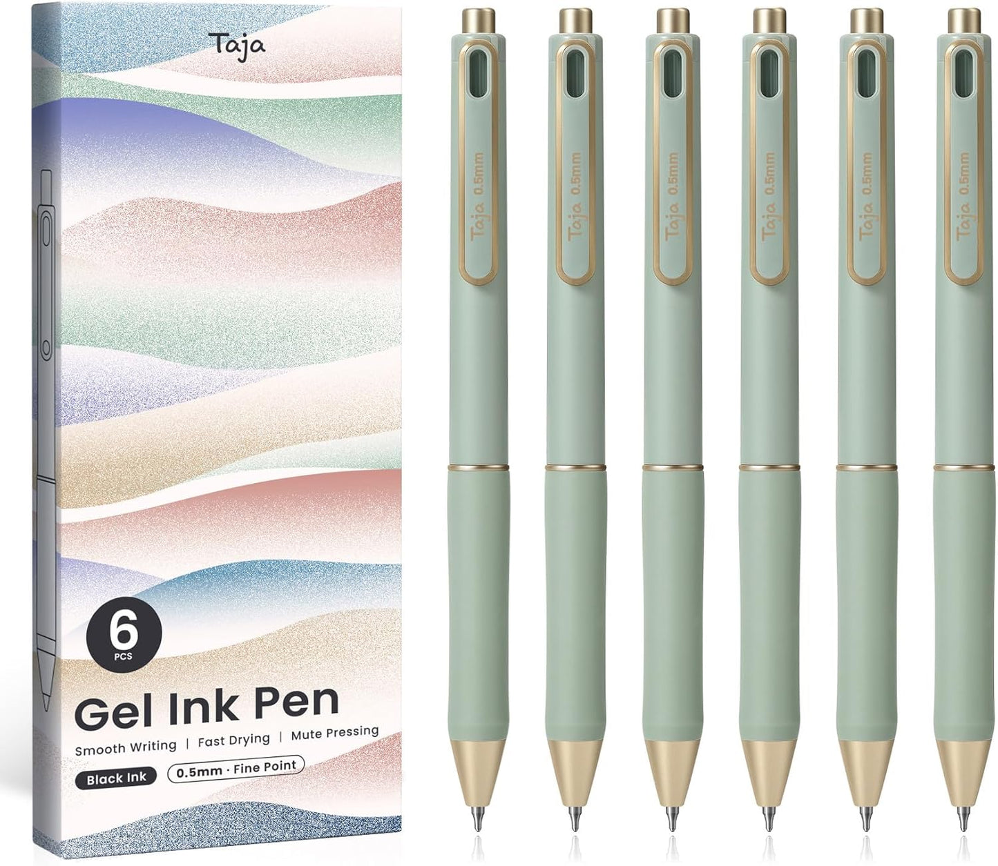 Taja Gel Pens, 6 Pcs Quick Dry Black Gel Ink Pens, 0.5mm Fine Point Smooth Writing Pens for Journaling and Note Taking, Cute Aesthetic Pens for Women & Men-Pastel