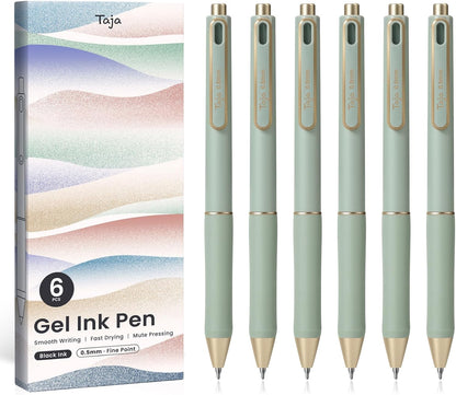 Taja Gel Pens, 6 Pcs Quick Dry Black Gel Ink Pens, 0.5mm Fine Point Smooth Writing Pens for Journaling and Note Taking, Cute Aesthetic Pens for Women & Men-Pastel
