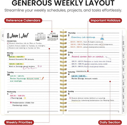 Planner 2026-2027, Academic Year Monthly and Weekly Calendar Planner, Jul 2026 - Jun 2027, Hardcover Teacher Student Planning Agenda book with Tabs, Perfect for School Office Supplies, 6.3" x 8.5" - Wildflowers