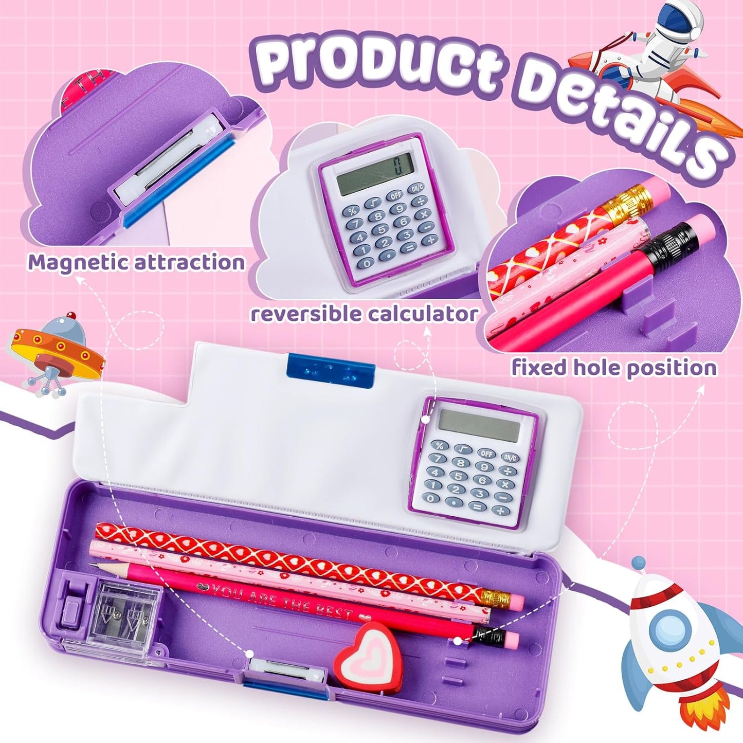 Henoyso Multifunctional Pencil Box for Girls Butterfly Pencil Case with Calculator and Sharpener Cool Cute Pencilcase School Supplies Essentials Christmas Birthday Gift Present for Kids Teens