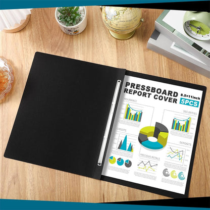 Dunzoom 5 Pcs 8.5 x 11 Inch Pressboard Report Cover, 3'' Capacity, Presentation Binder Folder with Metal Prong for Business, Presentations, Contract, Proposal and Other Documents Management (Black)