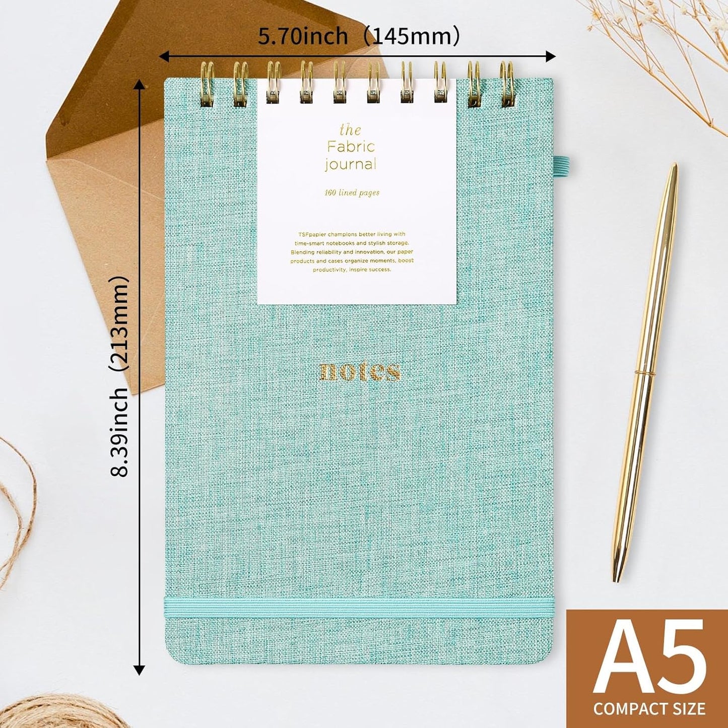 A5 Top Spiral Notebook – Hardcover Journal 160 Pages 100 GSM Thick Paper With Elastic Band & Pen Holder Steno Pads College Ruled Writing Notebooks for Work School Travel Pink