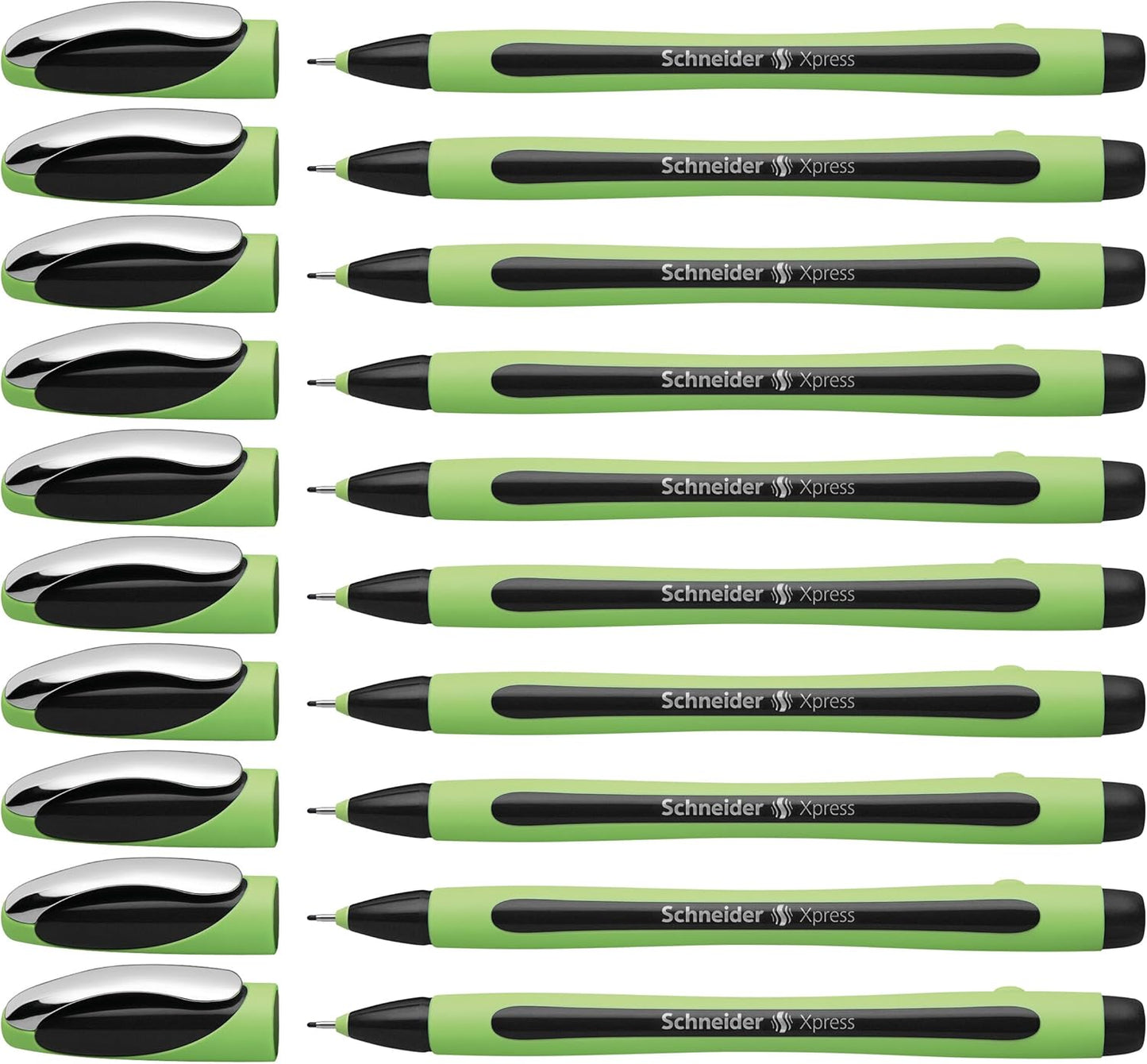 Schneider Xpress Premium Fineliner, 0.8 mm Porous Point, Light Green Barrel, Blue Ink, Box of 10 Pens (190003)