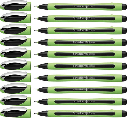 Schneider Xpress Premium Fineliner, 0.8 mm Porous Point, Light Green Barrel, Blue Ink, Box of 10 Pens (190003)