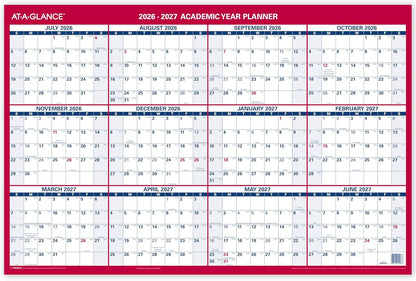 AT-A-GLANCE Dry Erase Calendar 2026-2027 Academic & Regular Year Wall Planner, 12-Month, 24" x 36", Double Sided, Vertical (PM210S28)