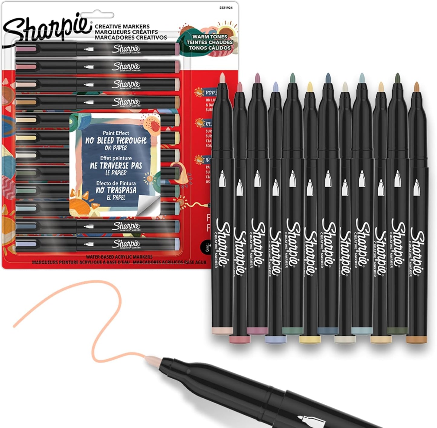 Sharpie Creative Markers, Warm Tones, Water-Based Acrylic Markers, Fine Tip, 12 Count