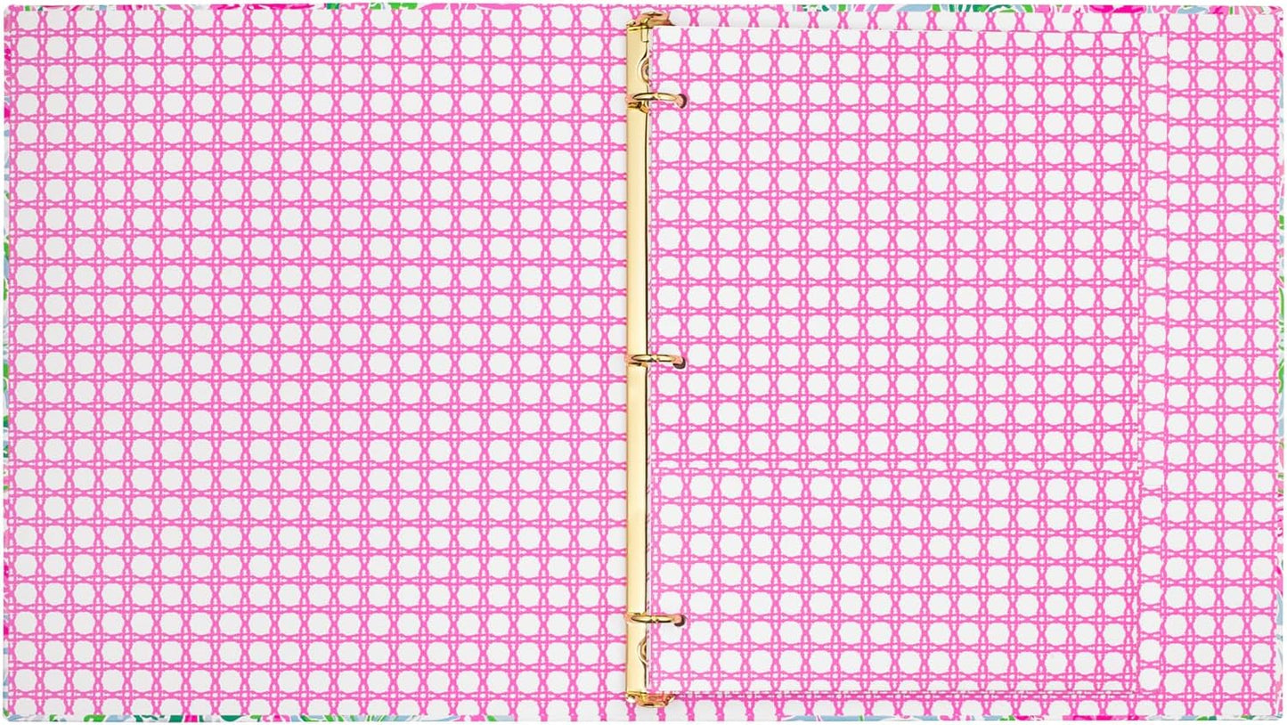 Lilly Pulitzer Cute 3-Ring Binder with Pockets and 3 Tab Dividers, Thin Aesthetic Binder (0.75" Metal Rings), Leaf it Wild