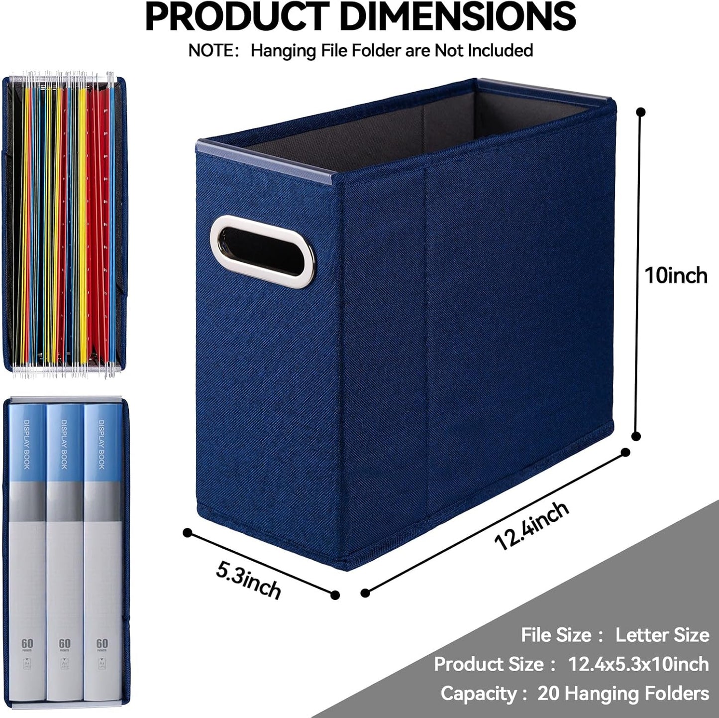 4 Packs Letter Size File Organizer, File Folders Organizer, Fabric Storage Box, Collapsible Paper Organizer with Metal Handle, Smooth PVC Rails, Only Box (Beige)