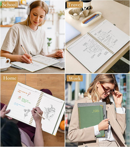 Hardcover Spiral Notebook Journal 8.5” x 11”, A4 Large Leather Notebooks for Women Men, Lined College Ruled Notebook, 50 Sheets/100 Pages, Spiral Bound Journals for Work School Note Taking, Green