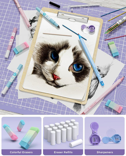 Four Candies 42PCS Aesthetic School Supplies, Mechanical Pencil Set 0.5mm, 0.7mm, 0.9mm, 2.0mm with 696 Lead Refills, Pastel Mechanical Pencils for Writing, Drawing & Drafting (Cream)