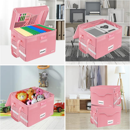 DocSafe Fireproof Document Box with Lock, File Storage Organizer with Mesh Pockets, Collapsible Portable File Box Home Office Safe Filing Cabinet with Handle for Hanging Letter/Legal Folder, Black
