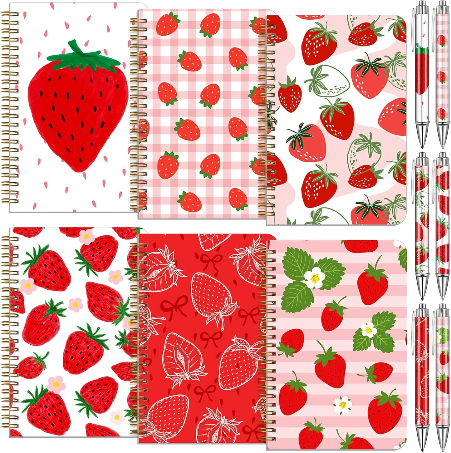 Resurhang 6 Pack A5 Composition Notebook Marble Spiral Notebooks Preppy Cute Aesthetic Hardcover Ruled Composition Books with Ballpoint Pens for School Day Classroom Prize, 5.8 x 8.3 Inch