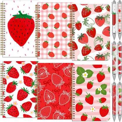 Resurhang 6 Pack A5 Composition Notebook Marble Spiral Notebooks Preppy Cute Aesthetic Hardcover Ruled Composition Books with Ballpoint Pens for School Day Classroom Prize, 5.8 x 8.3 Inch