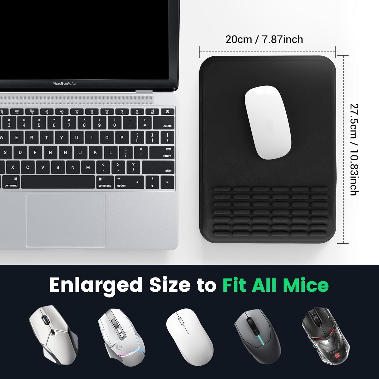 MEKASS Ergonomic Mouse Pad with Wrist Rest, Mouse Pad with Wrist Support for Pain Relief, Memory Foam Mousepad with Massage Design, Non-Slip PU Base for Office, Home, Desk (Classic Black)