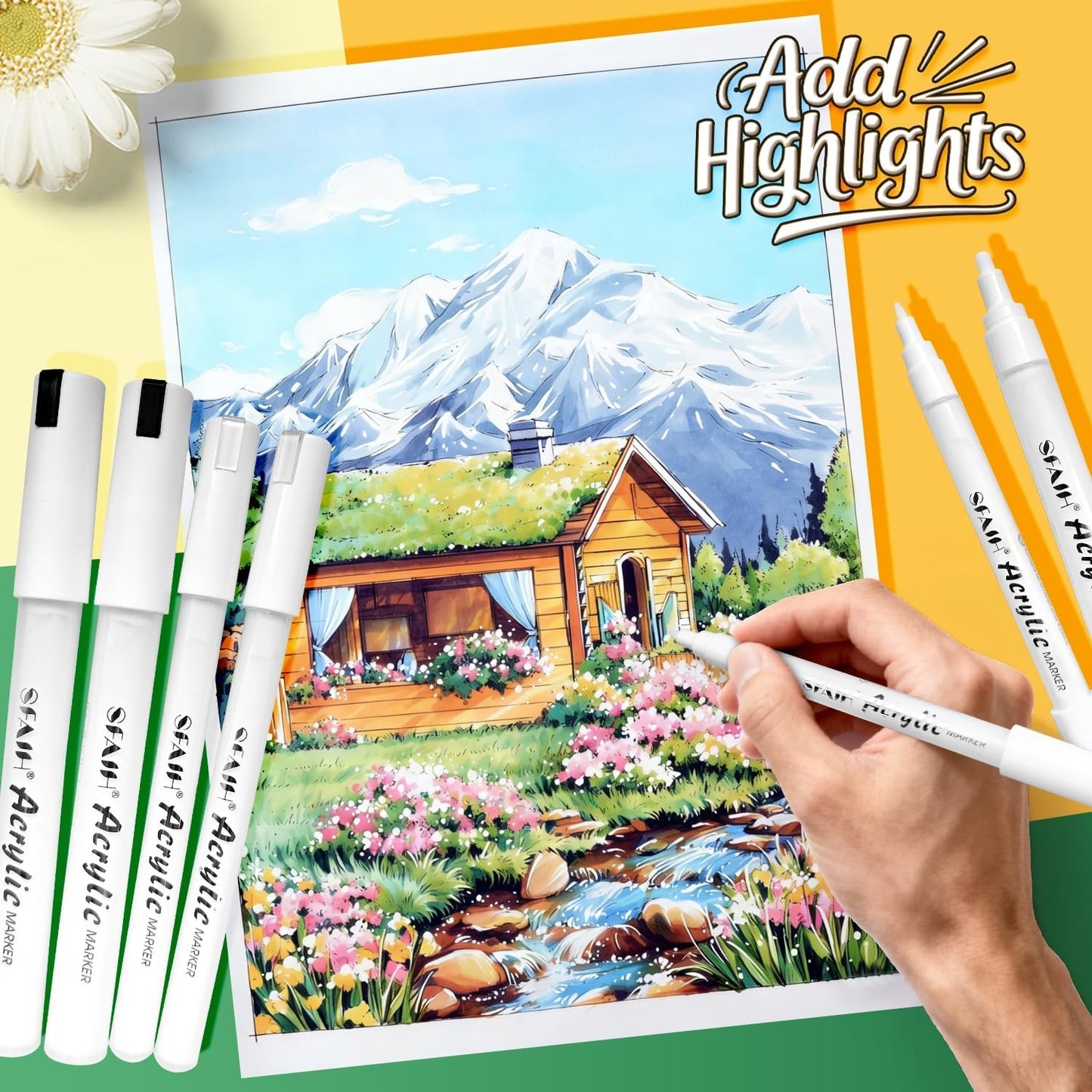 SFAIH White Paint Markers Pens - 4 Pack 2-3MM Medium Tip Acrylic White out Markers for Rock Painting, Wood, Metal, Fabric, Plastic, Canvas, Glass, Ceramic, Diy Crafts, Drawing, Tire, Correction