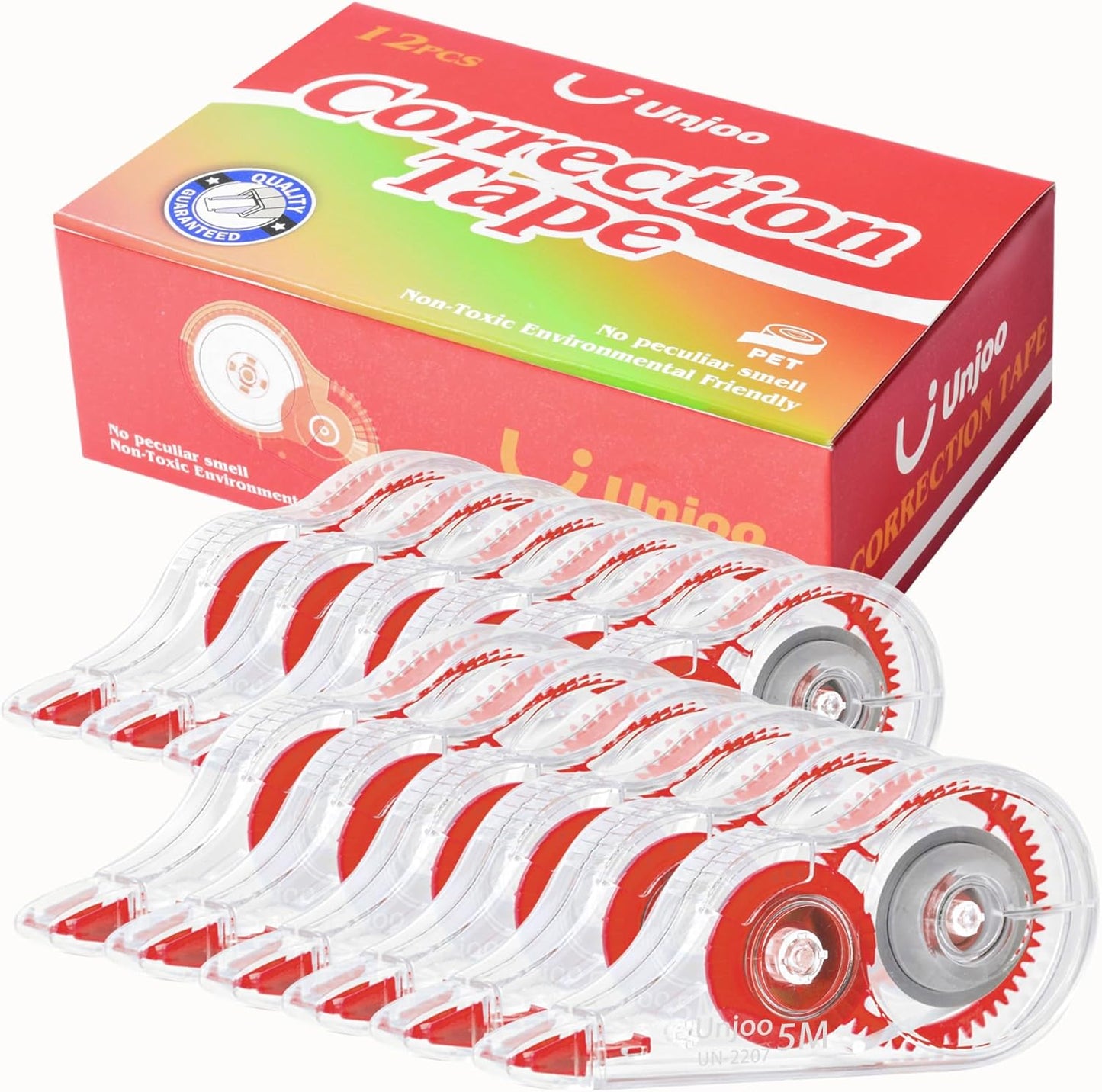 Unjoo White Correction Tape, Easy To Use Applicator for Instant Corrections Wrong Writing At Any Time, For school, Office (12pack, 5M/196" x 0.2", Black)