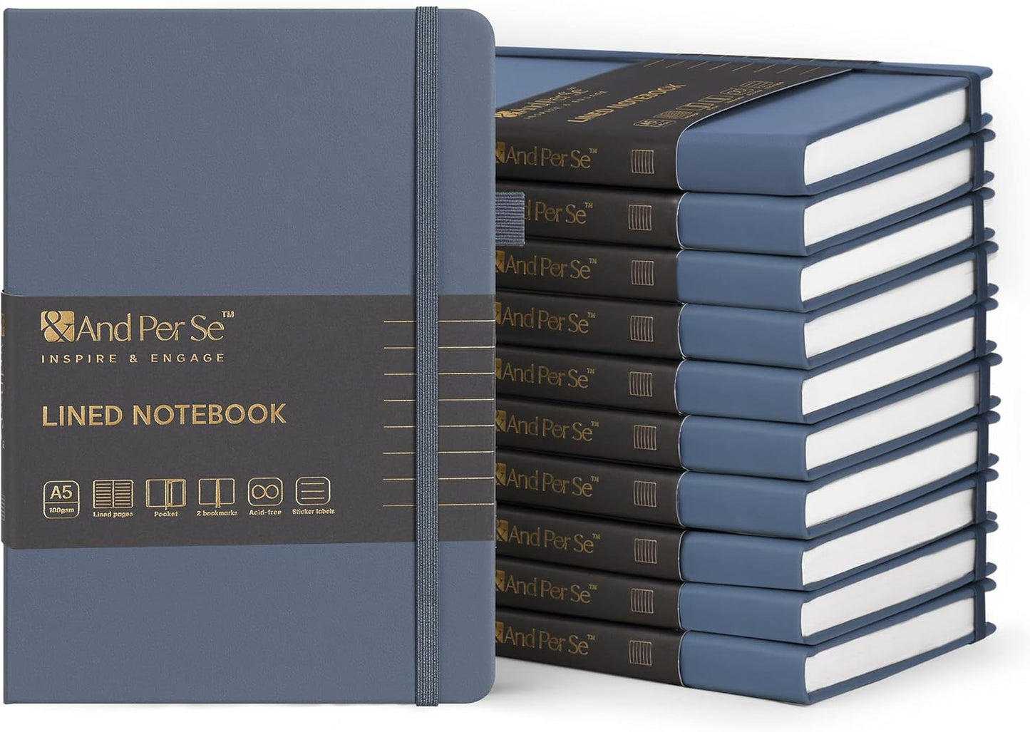&And Per Se Lined Journal Notebook, 160 Pages, A5 5.7 x 8 inches College Ruled Thick Paper Notebook Journals for Writing, Hardcover Notebooks for Women Men Office School (1 Pack, Green) - Colors B