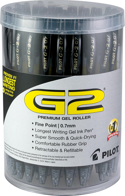 Pilot G2 Premium Gel Pens, Black Pens, Bold Point 1 mm, Tub of 48, Black