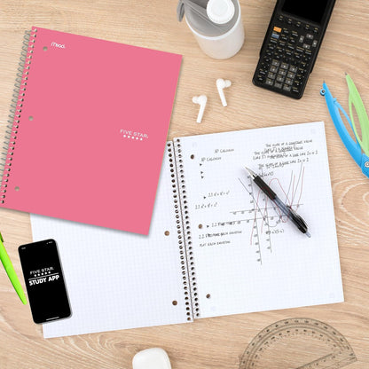 Five Star Spiral Notebook + Study App, 1 Subject, Graph Ruled Paper, 8-1/2" x 11", 100 Sheets, Fights Ink Bleed, Water Resistant Cover, Tidewater Blue (06190AA4)