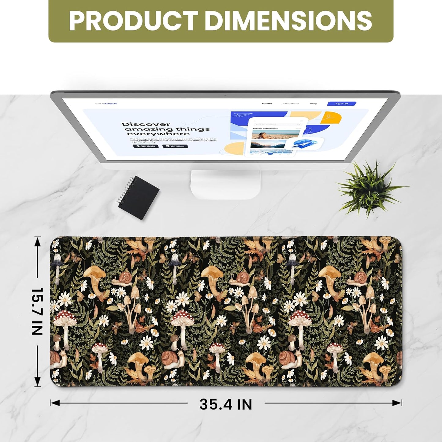 Large Mouse Pad for Desktop, Cute Desk Mat Pad Protector for Work & Gaming, Aesthetic Pretty Anti-Slip Laptop Blotter Cover for Office School Home Supplies, Wildflowers, 31.5" x 11.8"
