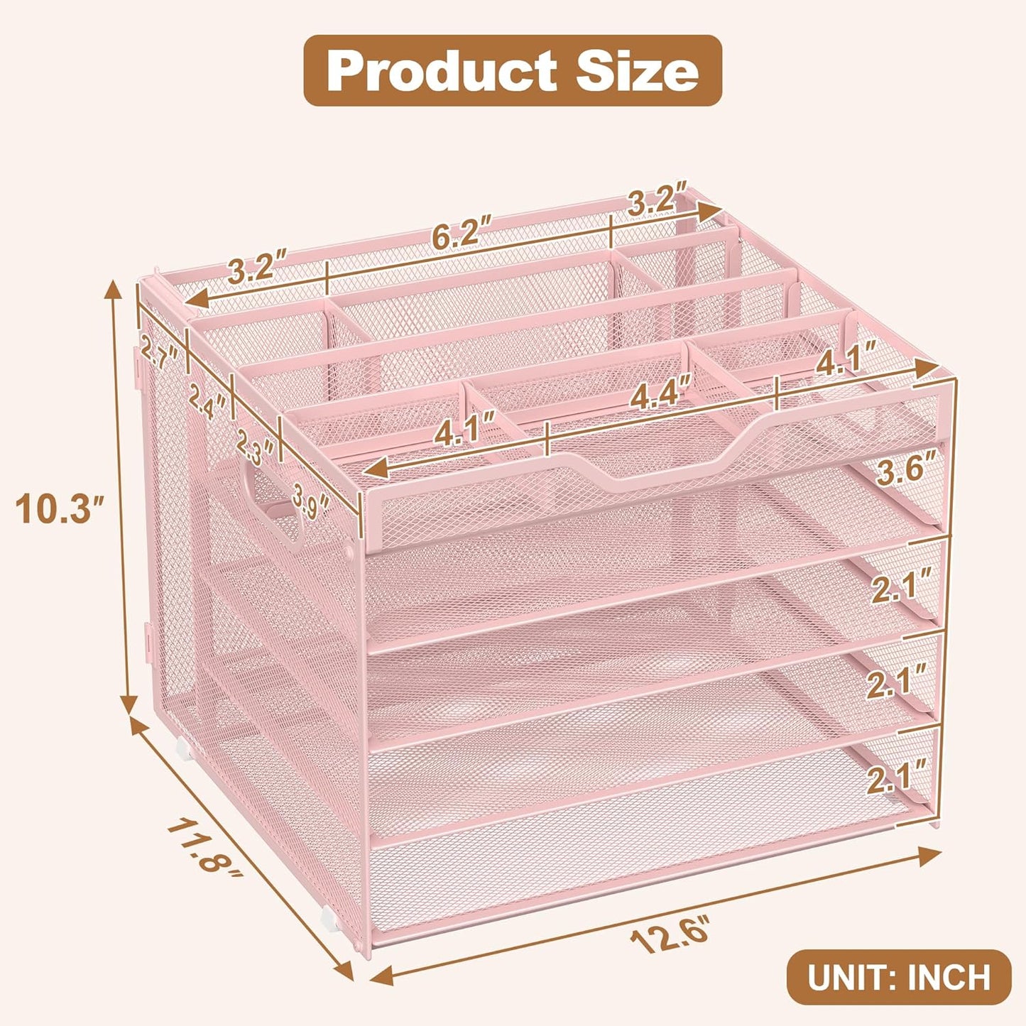 Docnest 5 Tier Letter Tray with Hanging File Organizer-Mesh Desk Organizer-Desktop Storage Box Built in Pen Holder and Handles, File Folder Holder for Mail Documents Office Supplies-Black