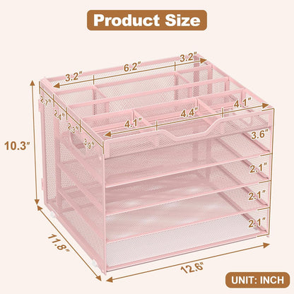 Docnest 5 Tier Letter Tray with Hanging File Organizer-Mesh Desk Organizer-Desktop Storage Box Built in Pen Holder and Handles, File Folder Holder for Mail Documents Office Supplies-Black