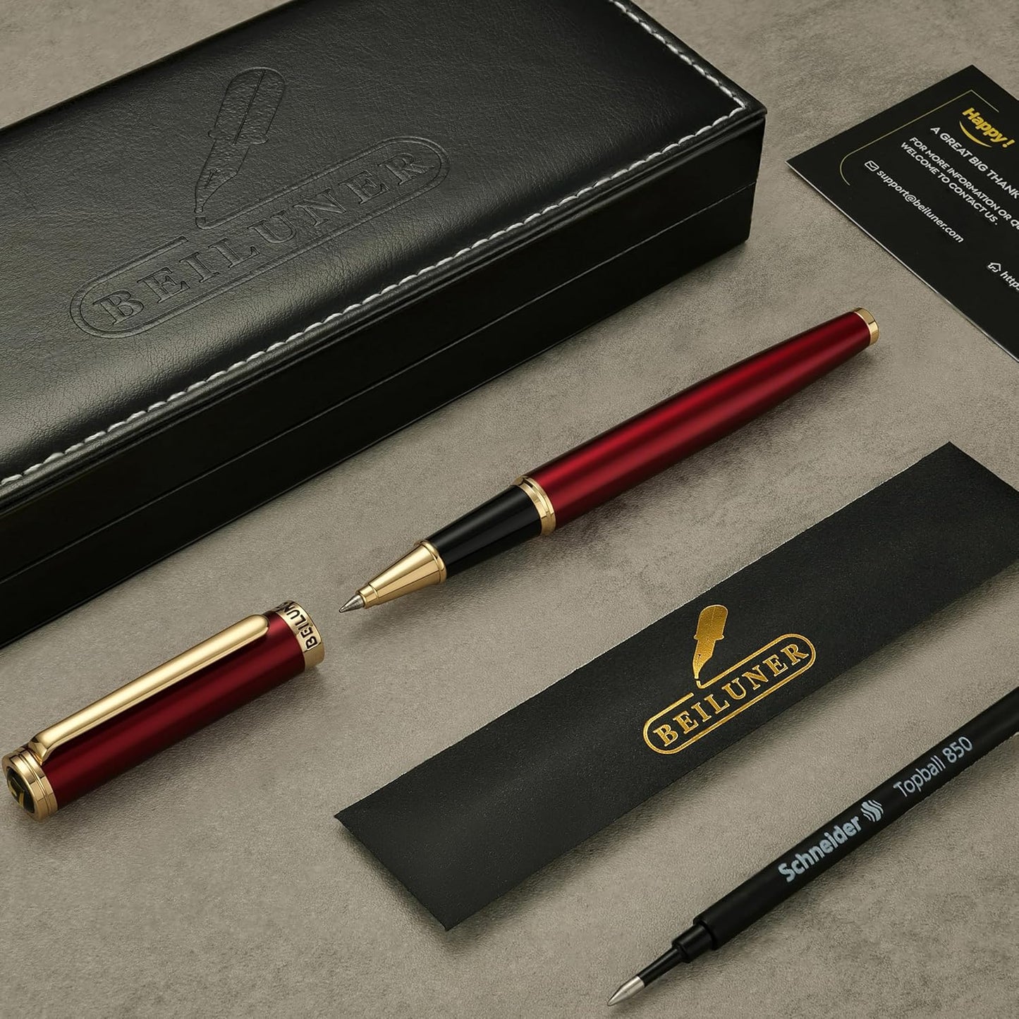 BEILUNER Luxury Rollerball Pen, Stunning Green Lacquer with 24K Gold Trim,Noble and Elegant Designs,Schneider Ink Refill, Best Gift Set for Men & Women, Refillable, Executive Writing, Nice Pens