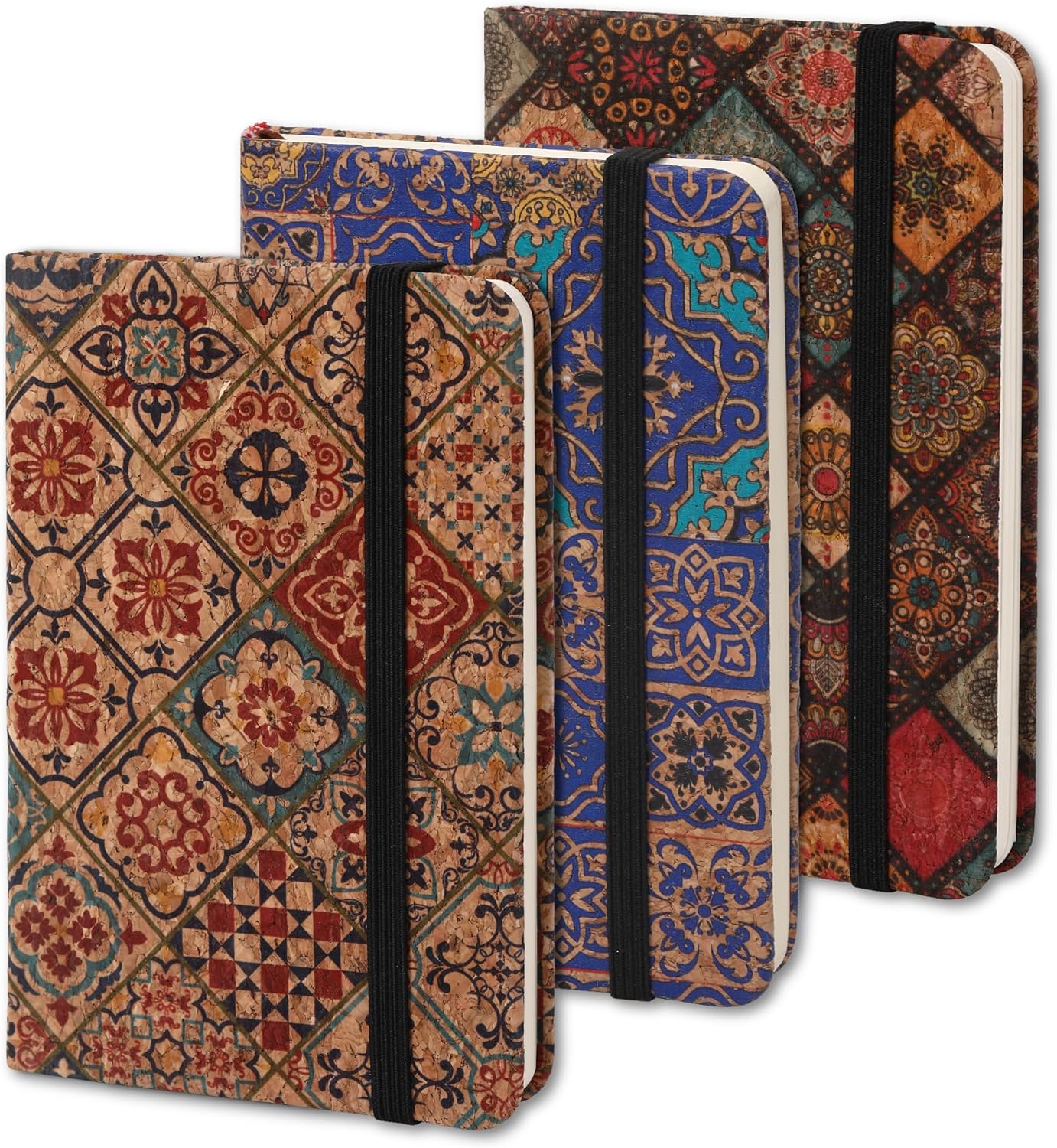 BOBO RABBIT 3 Pack Pocket Journal Notebooks Small Mini Notebook for Note Taking Little Compact A6 Size Hardcover Cork Notepads for School Office Traveler Diary, 3.7"x5.7", Total 600 Pages