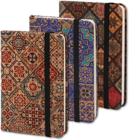 BOBO RABBIT 3 Pack Pocket Journal Notebooks Small Mini Notebook for Note Taking Little Compact A6 Size Hardcover Cork Notepads for School Office Traveler Diary, 3.7"x5.7", Total 600 Pages