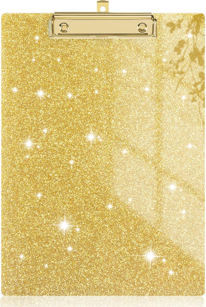 Rimilak Acrylic Glitter Clipboards, Sparkly Board with Low Profile Gold Clip, Designed for Classroom School and Office Use, A4 Letter Size 9 x 12.5 in, Pink