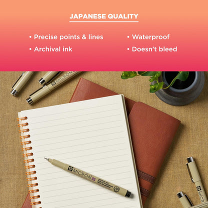 SAKURA Pigma Micron Fineliner Pens - Archival Black Ink Pens - Pens for Writing, Drawing, or Journaling - Assorted Point Sizes - 6 Pack
