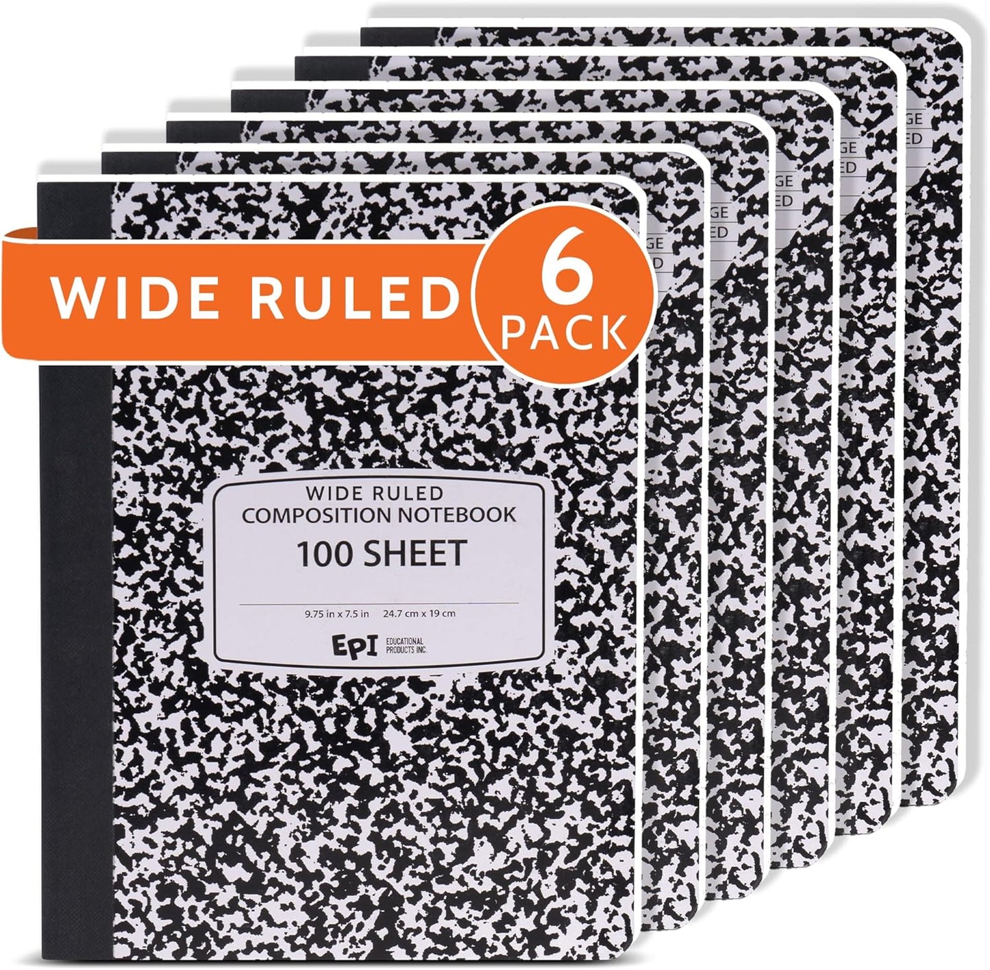 48 Pack - EPI Marble Hardcover Wide Ruled Composition Notebook | 200 Pages (100 Sheets), 9.75 x 7.5 in, Sturdy Sewn Binding | School, Office, Journaling, Notes