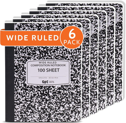 48 Pack - EPI Marble Hardcover Wide Ruled Composition Notebook | 200 Pages (100 Sheets), 9.75 x 7.5 in, Sturdy Sewn Binding | School, Office, Journaling, Notes