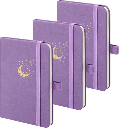 BOBO RABBIT 3 Pack Pocket Small Notebooks Total 600 Pages A6 Moon Star Aesthetic Mini Compact Journal Notebook For Note Taking Journaling Hardcover Leather College Ruled Lined Note Pads for Women Men Travel Office School