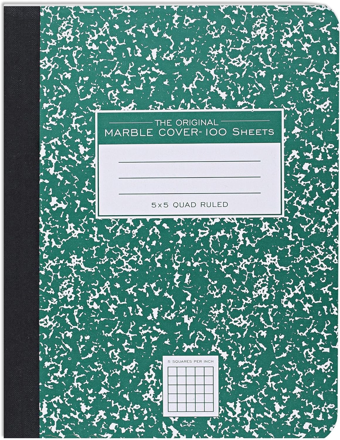 ROARING SPRING Hard Cover Composition Notebook, Green Marble Comp Book, 9.75″ x 7.5″, 5x5 Grid Graph Ruled, 100 Sheets (200 Pages), Made in USA