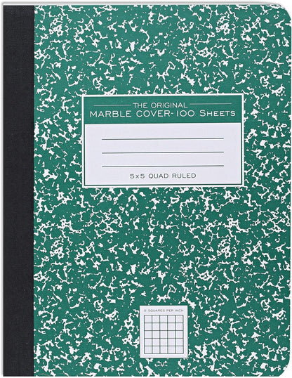 ROARING SPRING Hard Cover Composition Notebook, Green Marble Comp Book, 9.75″ x 7.5″, 5x5 Grid Graph Ruled, 100 Sheets (200 Pages), Made in USA