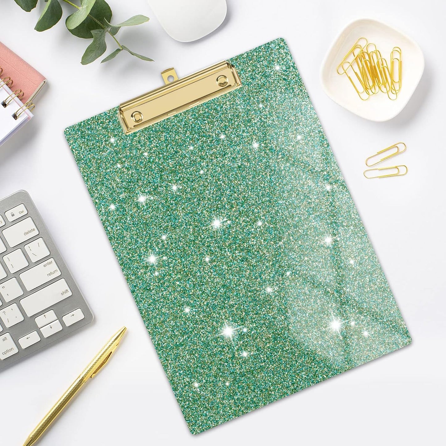 Rimilak Acrylic Glitter Clipboards, Sparkly Board with Low Profile Gold Clip, Designed for Classroom School and Office Use, A4 Letter Size 9 x 12.5 in, Pink