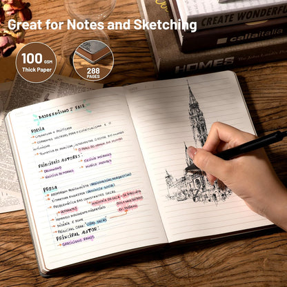 CAGIE Compass Leather Notebook Journal for Men, 100 GSM 288 Pages Lined Journals for Writing, A5 Hardcover Journaling Notebooks Gift Set with Pen for Travel Office Daily Writing