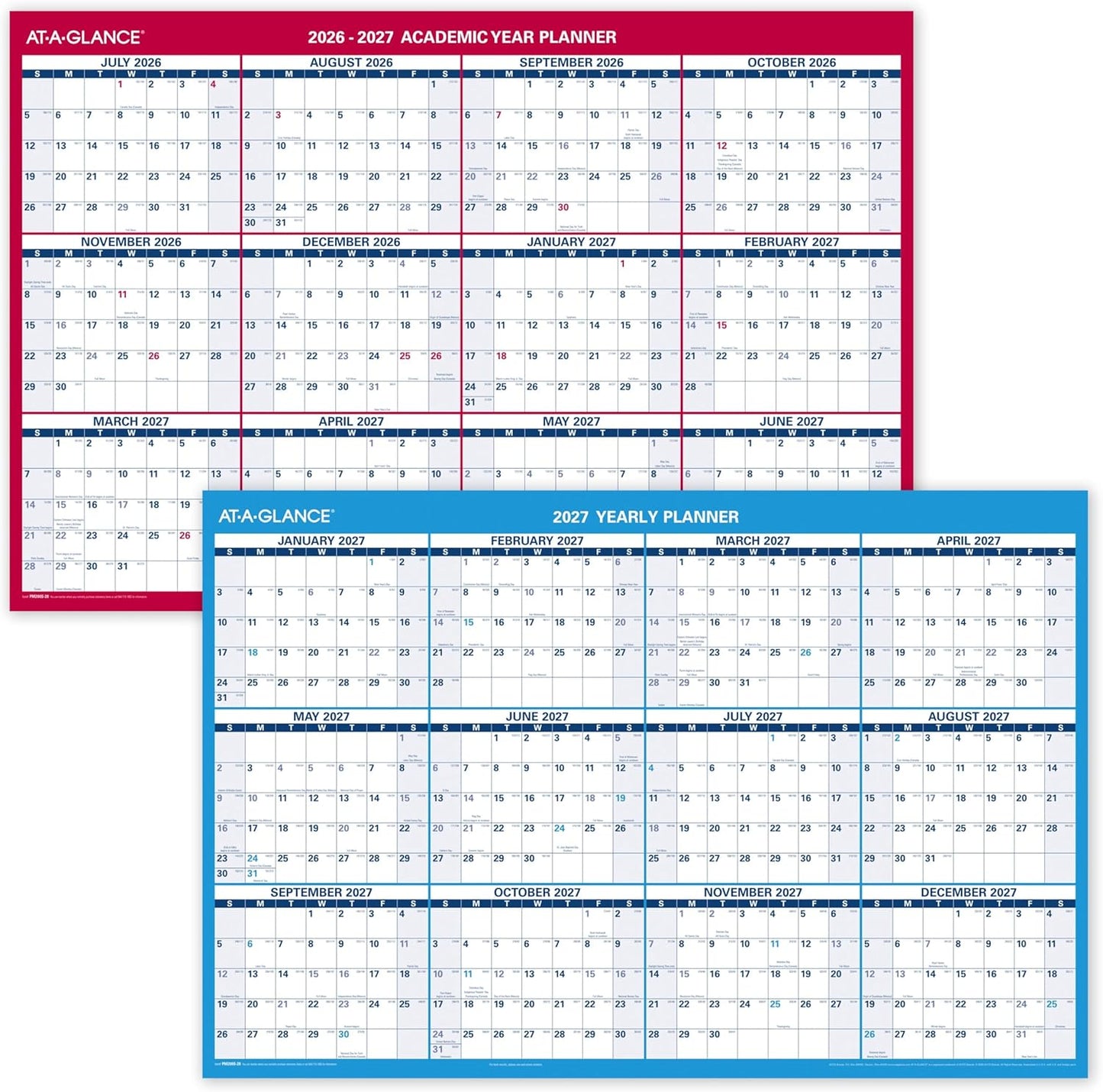 AT-A-GLANCE Dry Erase Calendar 2026-2027 Academic & Regular Year Wall Planner, 12-Month, 24" x 36", Double Sided, Vertical (PM210S28)