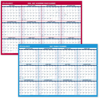 AT-A-GLANCE Dry Erase Calendar 2026-2027 Academic & Regular Year Wall Planner, 12-Month, 24" x 36", Double Sided, Vertical (PM210S28)