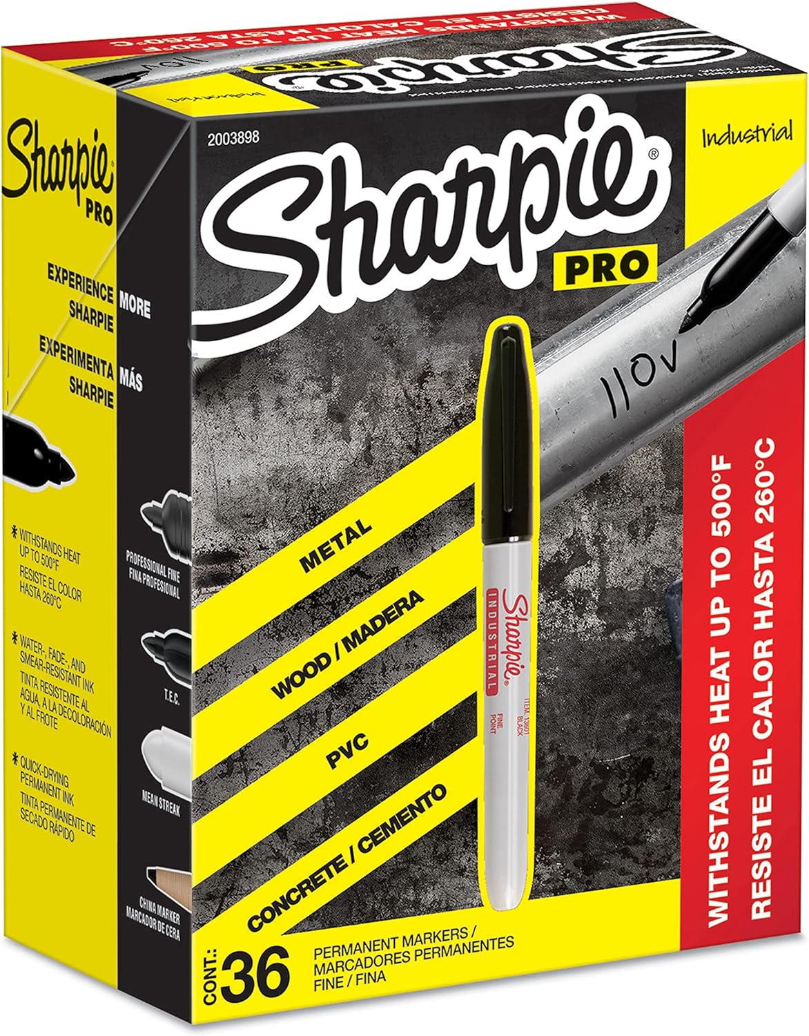 Sharpie Industrial Permanent Markers, Fine Point, Black, Box of 12