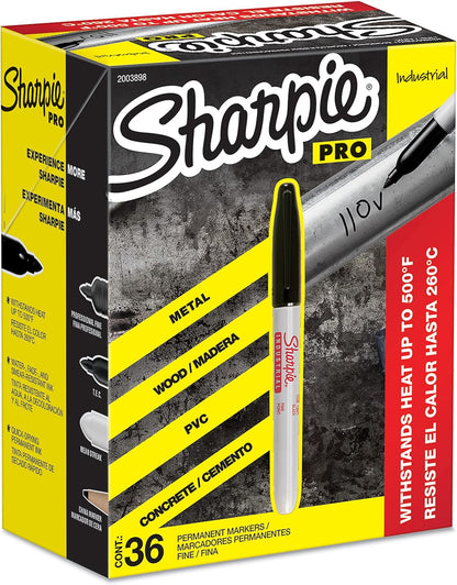Sharpie Industrial Permanent Markers, Fine Point, Black, Box of 12