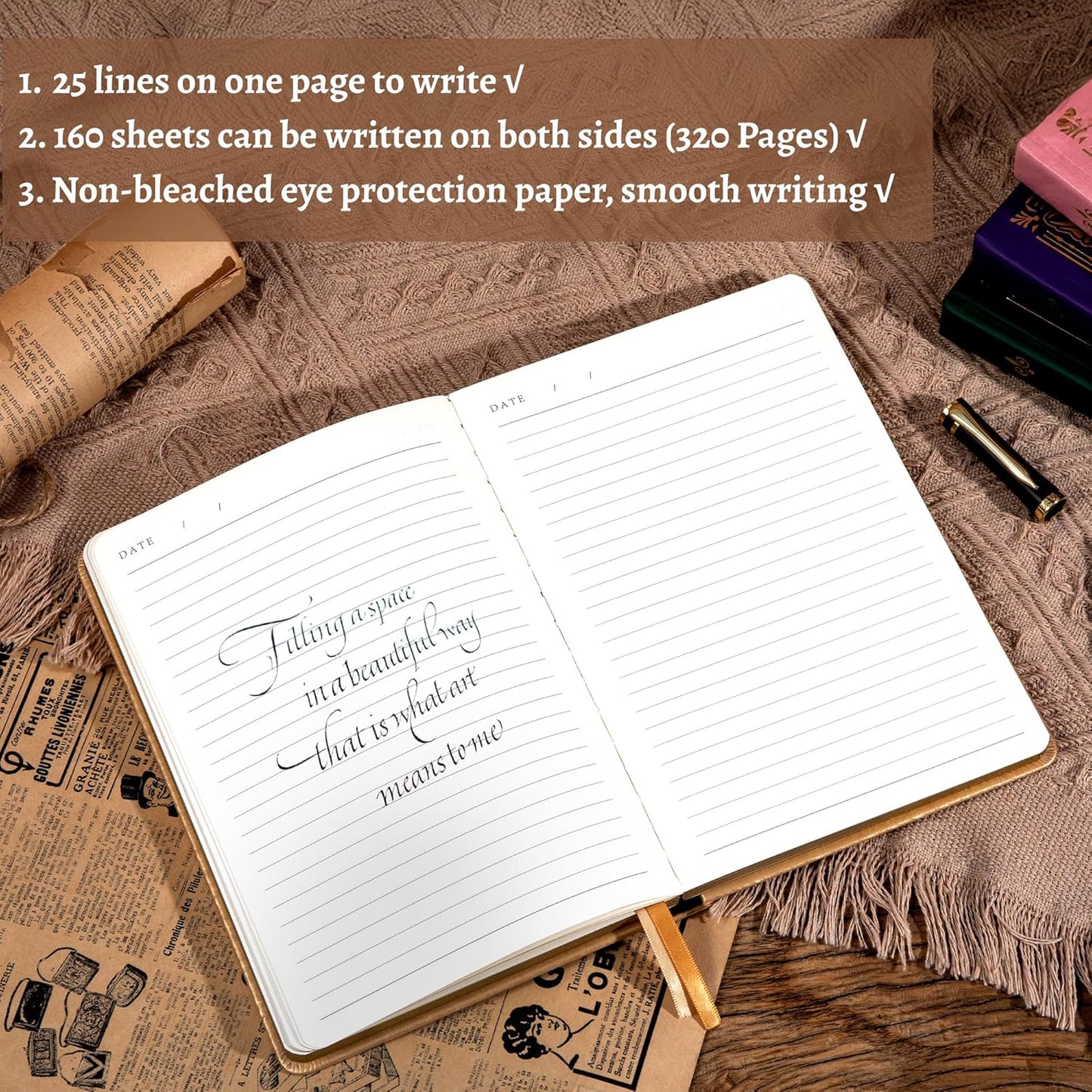 CAGIE 320 Pages Thick Hardcover Journaling Notebooks Vintage Leather Journal for Women Men A5 College Ruled Journals for Writing with Gift Box, 5.7 x 8.3 in, Blue