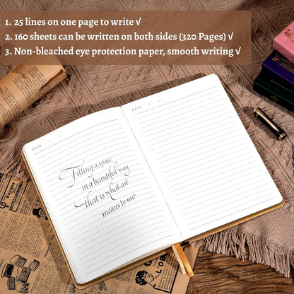 CAGIE 320 Pages Thick Hardcover Journaling Notebooks Vintage Leather Journal for Women Men A5 College Ruled Journals for Writing with Gift Box, 5.7 x 8.3 in, Blue