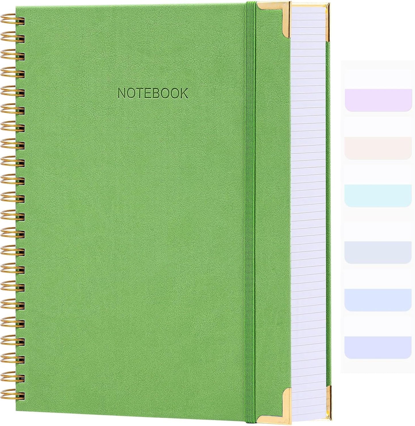 Spiral Notebook, College Ruled Notebook Journal, 7” x 10”, 300 Pages Leather Writing Journal for Women Men, B5 Hardcover Notebook for Work School, 24pcs Index Tabs, Light Blue
