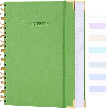 Spiral Notebook, College Ruled Notebook Journal, 7” x 10”, 300 Pages Leather Writing Journal for Women Men, B5 Hardcover Notebook for Work School, 24pcs Index Tabs, Light Blue