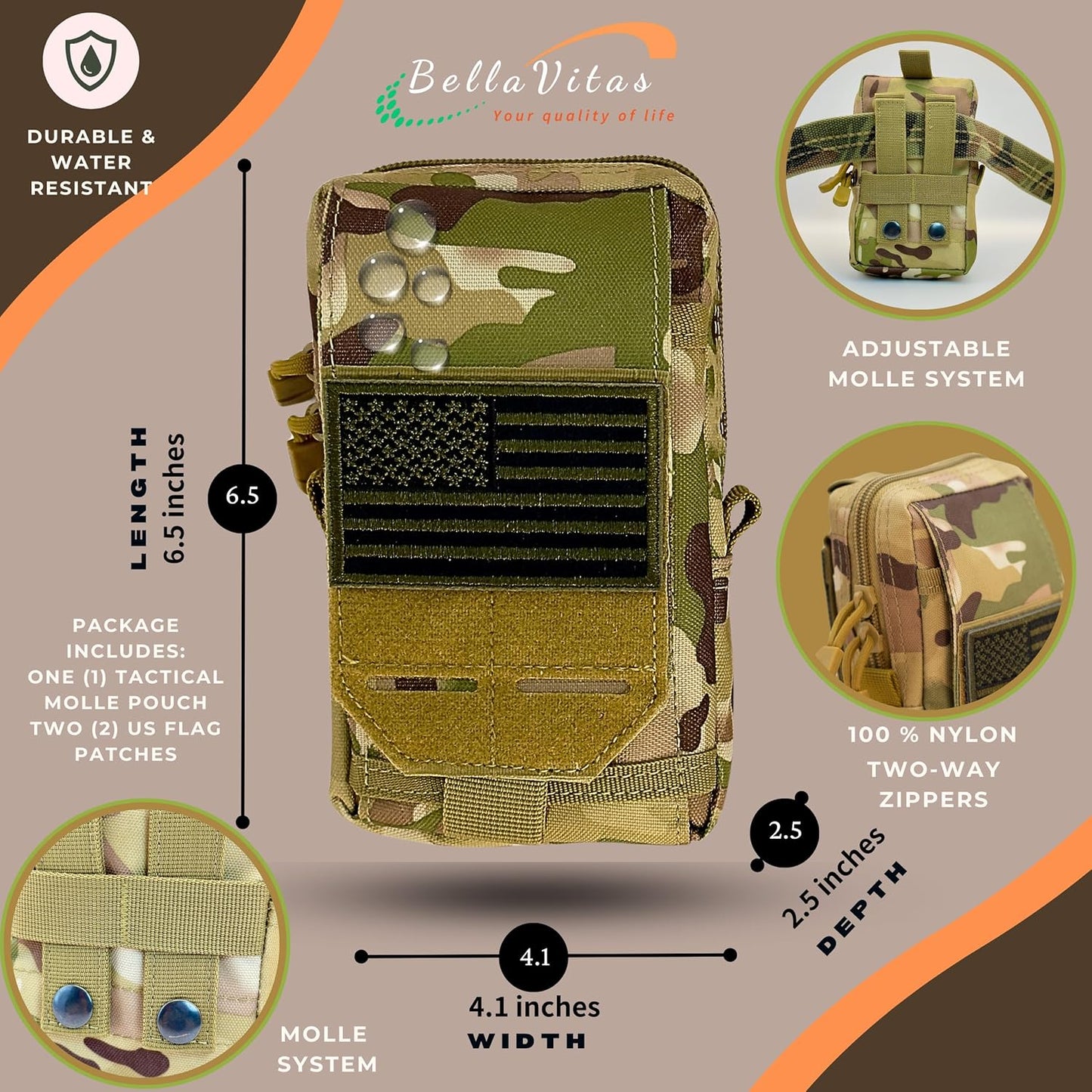Tactical Molle Pouch Small Notebook Cover EDC Utility Bag Tool Pouch Gadget Organizer Military Waist Bag with US Flag Patch, 3”x5” Waterproof Notepad Pocket Notebook and Weatherproof Pen