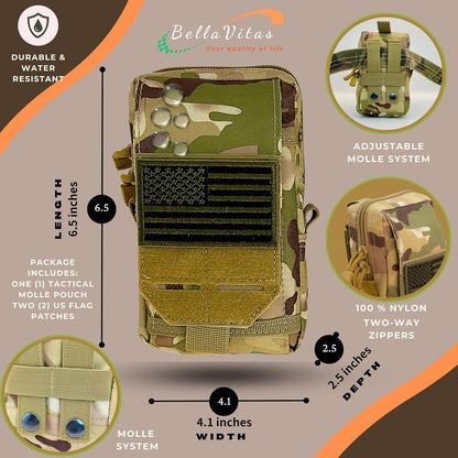 Tactical Molle Pouch Small Notebook Cover EDC Utility Bag Tool Pouch Gadget Organizer Military Waist Bag with US Flag Patch, 3”x5” Waterproof Notepad Pocket Notebook and Weatherproof Pen