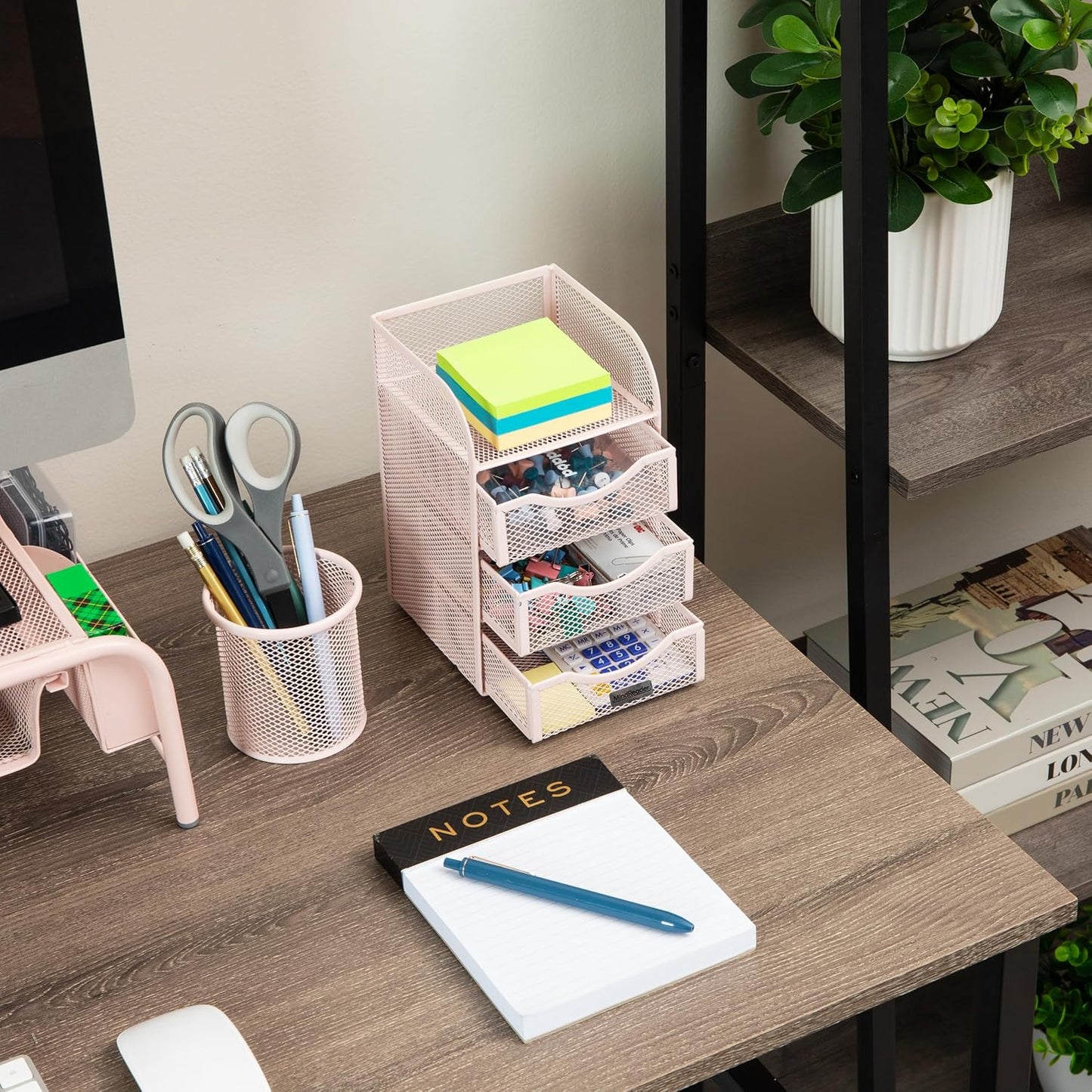 Mind Reader Desktop Accessory Storage, Paper Binder Clip Basket, Workspace, Office, Metal Mesh, 4.75"L x 5"W x 8"H, Black